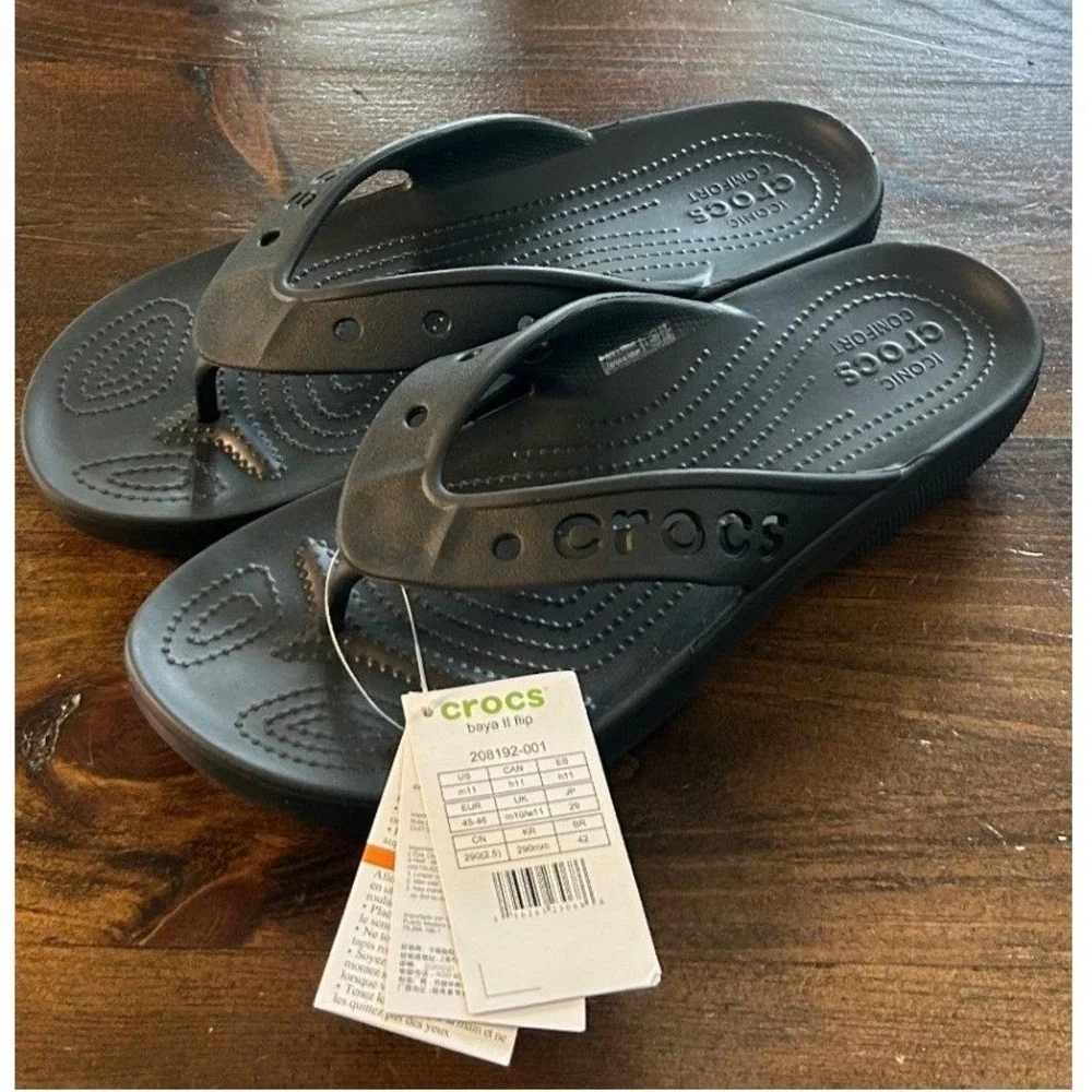 Crocs Baya II Flip Men Size 11 Black NEW Lightweight Comfort Sandal Summer Beach